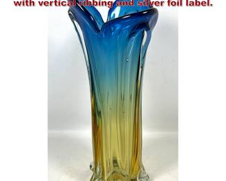 Lot 77 Large Venetian Murano glass vase with vertical ribbing and silver foil label.