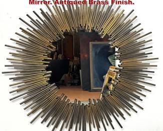 Lot 225 Large Brutalist Style Sunburst Wall Mirror. Antiqued Brass Finish.