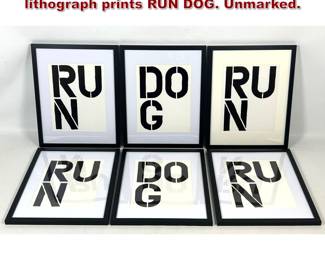 Lot 369 Christopher Wool 6pc set of lithograph prints RUN DOG. Unmarked.