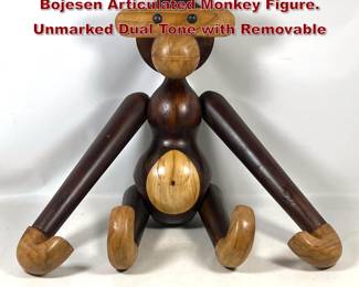 Lot 16 Large Wood Sculpture After Kay Bojesen Articulated Monkey Figure. Unmarked Dual Tone with Removable 