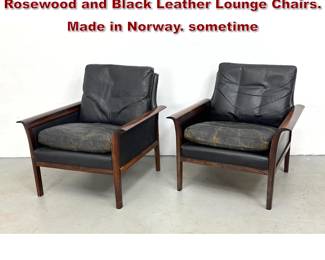Lot 131 Pair Knut Saeter for Vatne Mobler Rosewood and Black Leather Lounge Chairs. Made in Norway. sometime