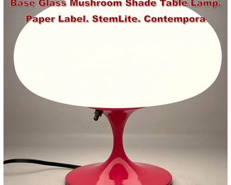 Lot 319 DESIGNLINE Hot Pink Enameled Base Glass Mushroom Shade Table Lamp. Paper Label. StemLite. Contempora