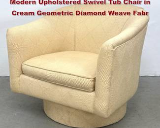 Lot 544 Baughman Style MidCentury Modern Upholstered Swivel Tub Chair in Cream Geometric Diamond Weave Fabr