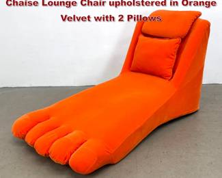 Lot 524 Postmodern Giant Human Foot Form Chaise Lounge Chair upholstered in Orange Velvet with 2 Pillows