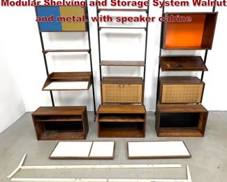 Lot 314 Vintage MidCentury Modern Modular Shelving and Storage System Walnut and metal. with speaker cabine