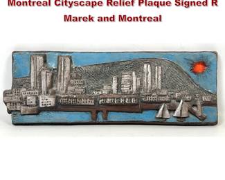 Lot 13 Roman Marek Brutalist Ceramic Montreal Cityscape Relief Plaque Signed R Marek and Montreal