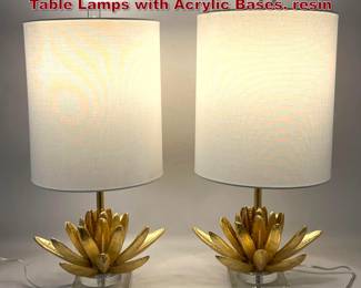 Lot 316 Pair Maison Charles Style Gilt Agave Table Lamps with Acrylic Bases. resin