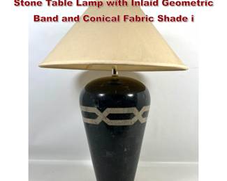 Lot 571 Large Post Modern Tessellated Stone Table Lamp with Inlaid Geometric Band and Conical Fabric Shade i