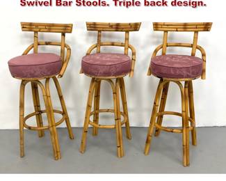 Lot 430 3pcs MidCentury Modern Rattan Swivel Bar Stools. Triple back design.