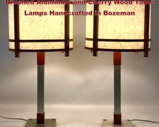 Lot 100 Pair of Cherry Tree Design CNL91 Brushed Aluminum and Cherry Wood Table Lamps Handcrafted in Bozeman