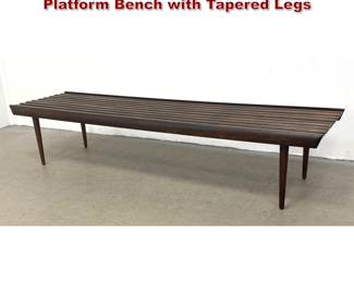 Lot 555 72 inch Vintage Hardwood Slatted Platform Bench with Tapered Legs