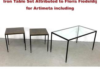 Lot 119 3pc Industrial Modern Hammered Iron Table Set Attributed to Floris Fiedeldij for Artimeta including 