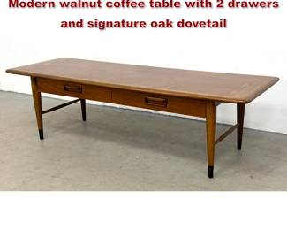 Lot 334 Lane Acclaim series MidCentury Modern walnut coffee table with 2 drawers and signature oak dovetail