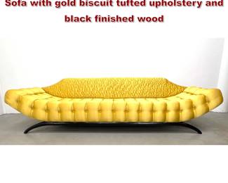 Lot 239 Harris of California Samoa Gondola Sofa with gold biscuit tufted upholstery and black finished wood 