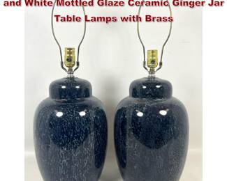 Lot 312 Pair MidCentury Modern Style Blue and White Mottled Glaze Ceramic Ginger Jar Table Lamps with Brass