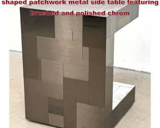 Lot 101 Paul Evans Cityscape series Cshaped patchwork metal side table featuring brushed and polished chrom
