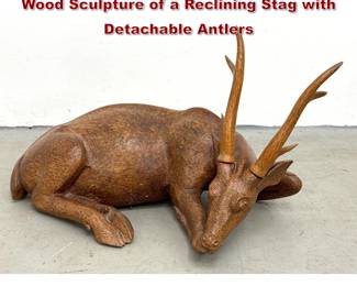 Lot 199 Large Scale Carved Coconut Palm Wood Sculpture of a Reclining Stag with Detachable Antlers