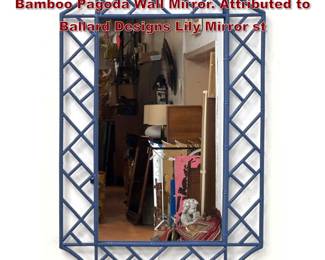 Lot 141 Navy Blue Painted Metal Faux Bamboo Pagoda Wall Mirror. Attributed to Ballard Designs Lily Mirror st