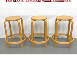 Lot 162 3pc Set Alvar Aalto Style Stacking Tall Stools. Laminate wood. Unmarked. 