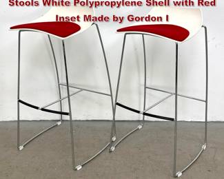 Lot 568 Pair Marco Maran for Parri Hoop Bar Stools White Polypropylene Shell with Red Inset Made by Gordon I