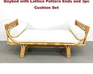 Lot 590 Bohemian Style Natural Rattan Twin Daybed with Lattice Pattern Ends and 3pc Cushion Set