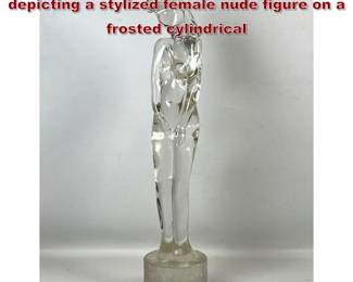 Lot 102 Large Murano clear glass sculpture depicting a stylized female nude figure on a frosted cylindrical 