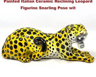Lot 60 Vintage Mid Century Modern Hand Painted Italian Ceramic Reclining Leopard Figurine Snarling Pose wit