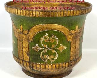 Lot 127 Large Italian Style Gilded and Green Painted Pottery Cachepot Marked Strawbridge and Clothier