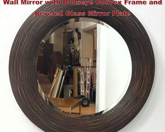 Lot 210 Large Round Pencil Reed Rattan Wall Mirror with Bullseye Convex Frame and Beveled Glass Mirror Plate