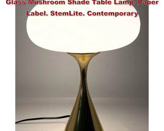 Lot 363 DESIGNLINE Gold Tone Metal Base Glass Mushroom Shade Table Lamp. Paper Label. StemLite. Contemporary
