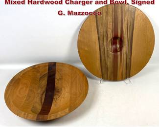 Lot 112 2pc Artigiana Recoarese Laminated Mixed Hardwood Charger and Bowl. Signed G. Mazzocco
