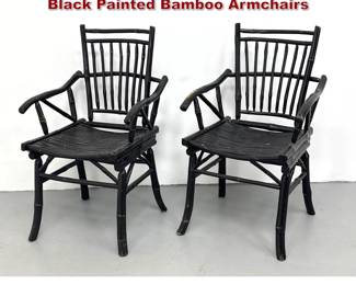 Lot 466 Pair of Chinese Chippendale Style Black Painted Bamboo Armchairs