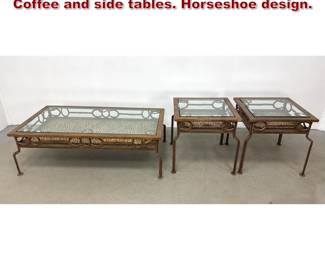 Lot 492 3pcs Equestrian Style Table Set. Coffee and side tables. Horseshoe design. 