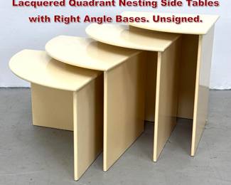 Lot 291 4pc Set PostModern Cream Lacquered Quadrant Nesting Side Tables with Right Angle Bases. Unsigned.