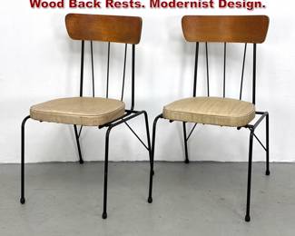 Lot 469 Pr Black Metal Frame Dining Table. Wood Back Rests. Modernist Design. 