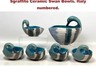 Lot 58 6pc Set Aldo Londi for Bitossi Italian Sgraffito Ceramic Swan Bowls. Italy numbered.