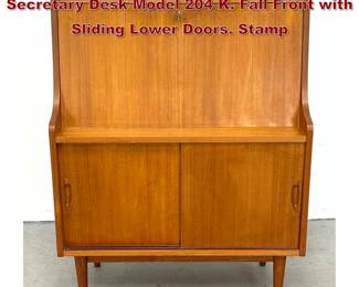 Lot 295 Gunnar Tibergaard Danish Teak Secretary Desk Model 204 K. Fall Front with Sliding Lower Doors. Stamp