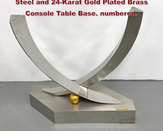 Lot 576 Greg Sheres Polished Stainless Steel and 24Karat Gold Plated Brass Console Table Base. numbered. 