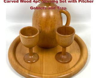 Lot 191 Manzoni Pietro for Vietri Italian Carved Wood 4pc Serving Set with Pitcher Goblets and Tray.