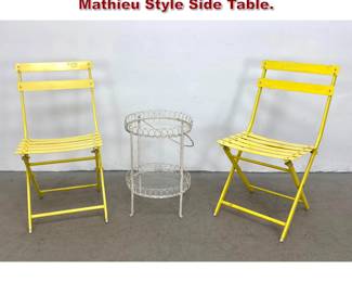 Lot 598 3pc Lot. Yellow Folding Chairs and Mathieu Style Side Table. 