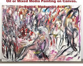 Lot 447 Large Scale Figurative Expressionist Oil or Mixed Media Painting on Canvas. Unsigned. Modernist Acti
