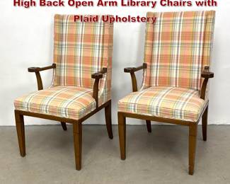 Lot 570 A Pair of Vintage Neoclassical Style High Back Open Arm Library Chairs with Plaid Upholstery