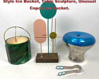 Lot 308 Mid Century Modern Lot. Aldo Tura Style Ice Bucket, Table Sculpture, Unusual Copco Ice Bucket. 