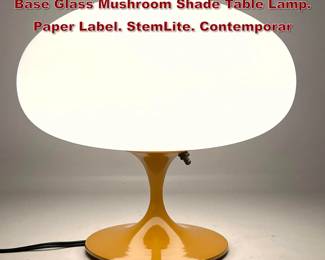 Lot 313 DESIGNLINE Mustard Enameled Base Glass Mushroom Shade Table Lamp. Paper Label. StemLite. Contemporar