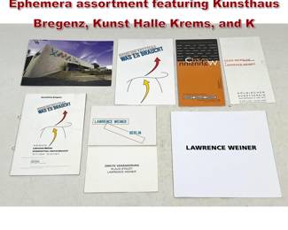 Lot 355 Lawrence Weiner Exhibition Ephemera assortment featuring Kunsthaus Bregenz, Kunst Halle Krems, and K