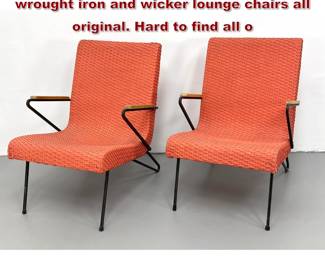 Lot 475 Pair Lloyds Heywood Wakefield wrought iron and wicker lounge chairs all original. Hard to find all o