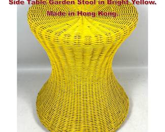 Lot 393 Vintage Woven Wicker Hourglass Side Table Garden Stool in Bright Yellow. Made in Hong Kong.