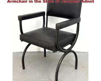 Lot 495 Eric Brand Leather Wrapped Curule Armchair in the Style of Jacques Adnet