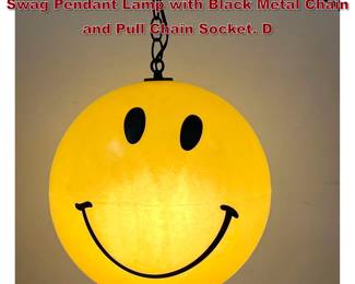 Lot 379 Vintage Smiley Face Yellow Plastic Swag Pendant Lamp with Black Metal Chain and Pull Chain Socket. D