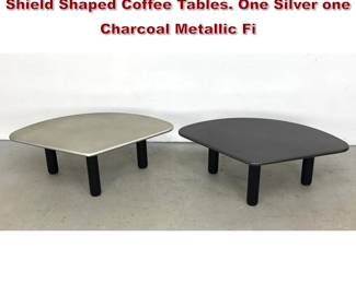 Lot 356 Pr Italian Post Modern Asymmetrical Shield Shaped Coffee Tables. One Silver one Charcoal Metallic Fi